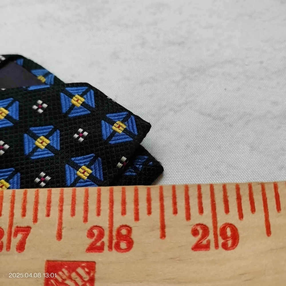 Paul Frederick Necktie Black Blue Yellow Accent Geometric Textured Men's Silk